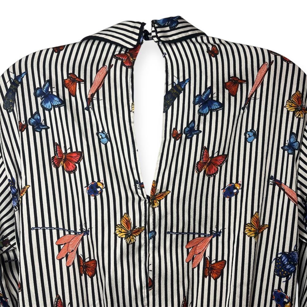 Zara Basic Butterfly Print White Black Striped Wr… - image 8